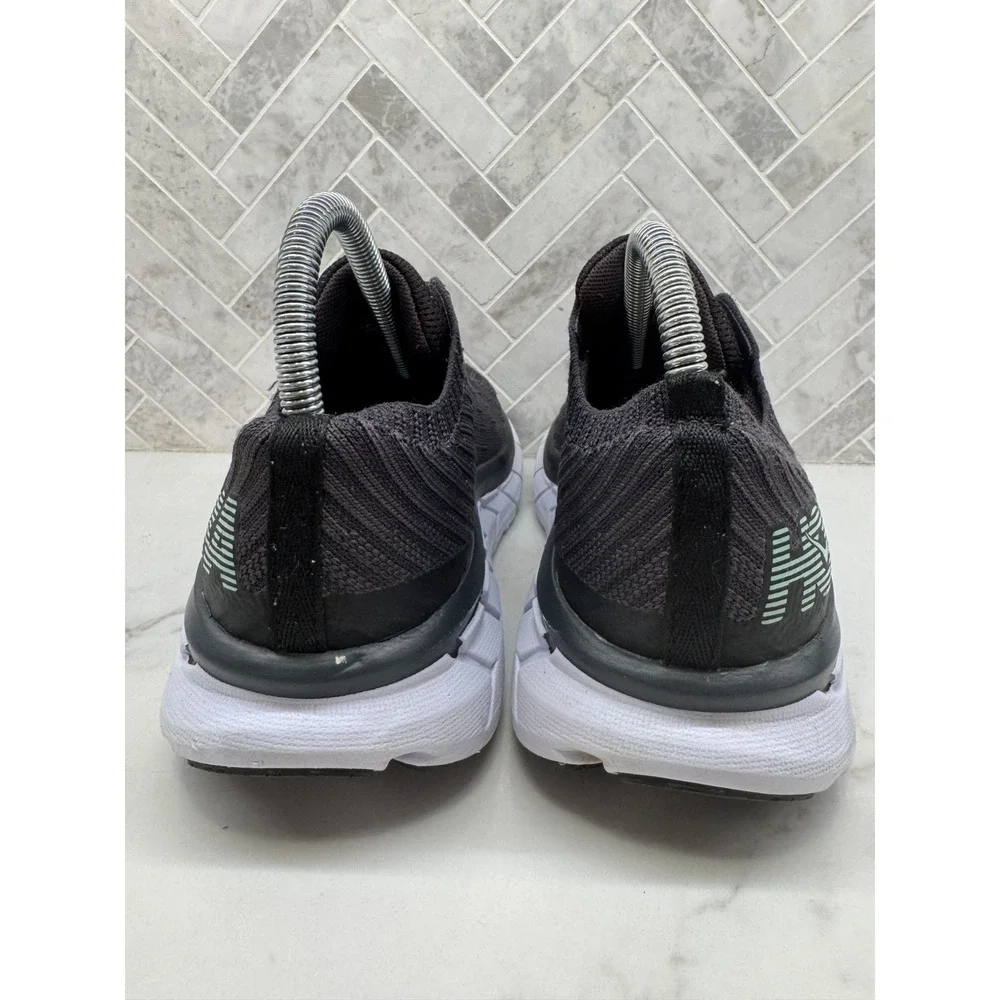 Hoka One One Clifton 5 Knit Running Shoes Womens Size 8 Black White Sneakers